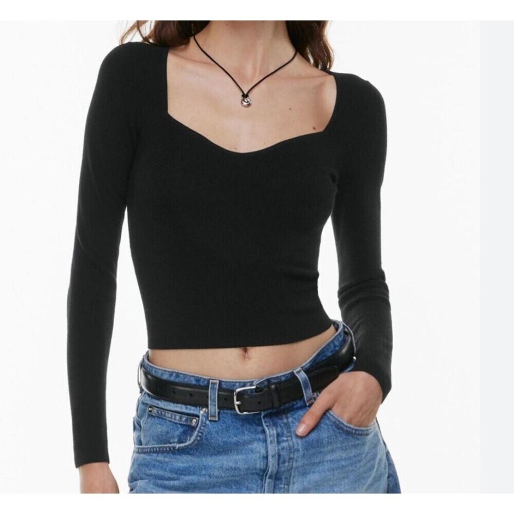 Aritzia Wilfred Tuscany Sweater Sweetheart Neckline in Black Size XL